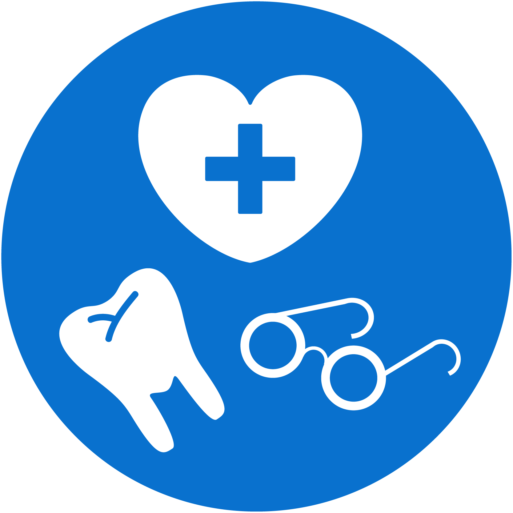 Health icon featuring heart care, dental care, and eye care