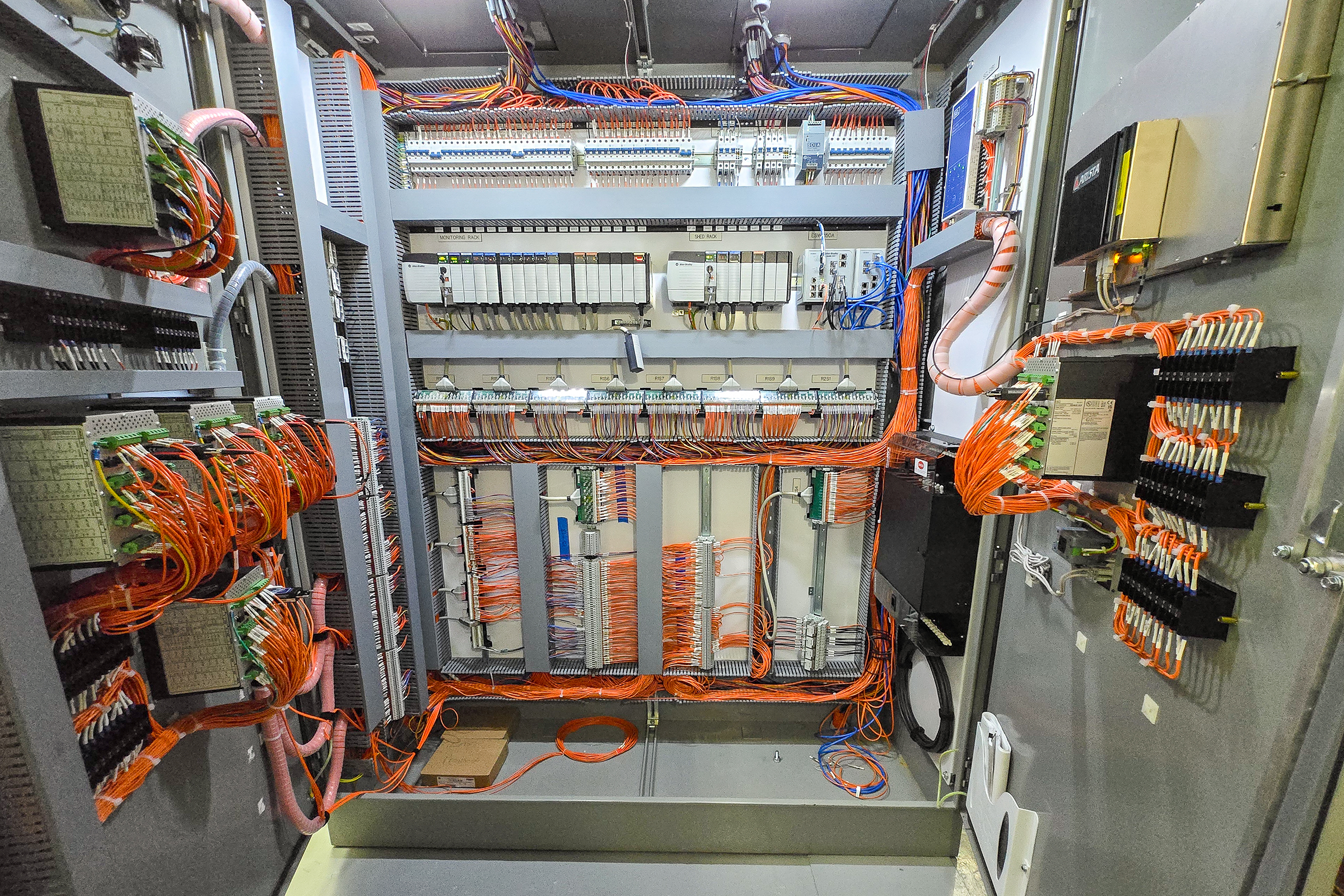 The interior of an electrical cabinet that over 4,500 feet of control cable was installed into.