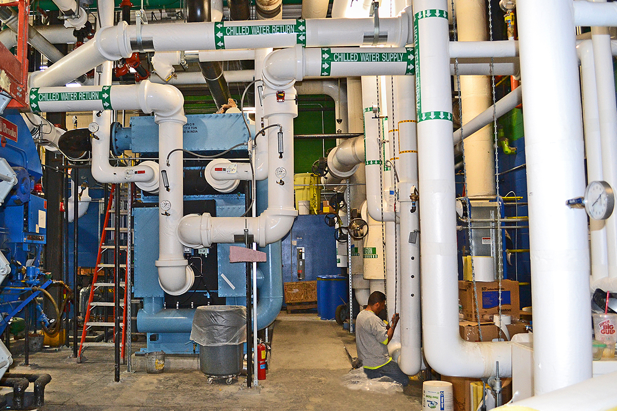 350-ton absorption chiller inside of University of Massachusetts Memorial Medical Center's physical plant.