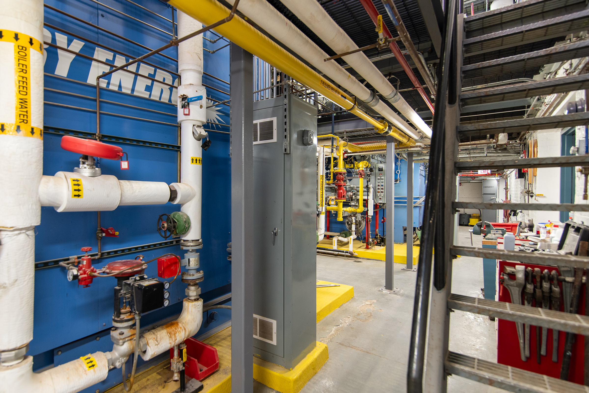 Two of Worcester Polytechnic Institute's boilers located inside its on-campus physical plant.