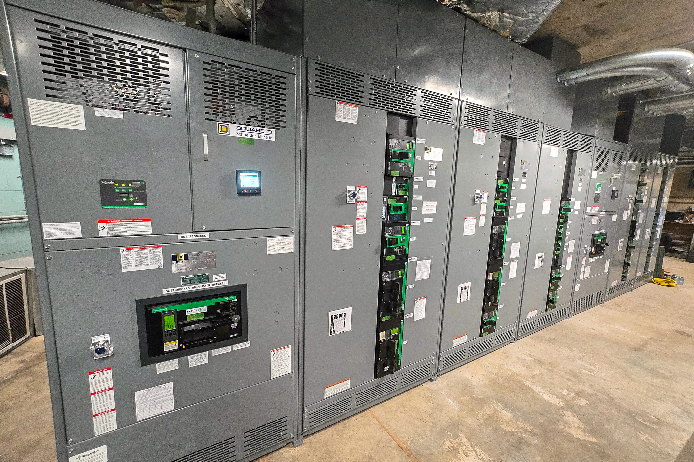 Overlook Medical Center's newly installed 480V switchboards.